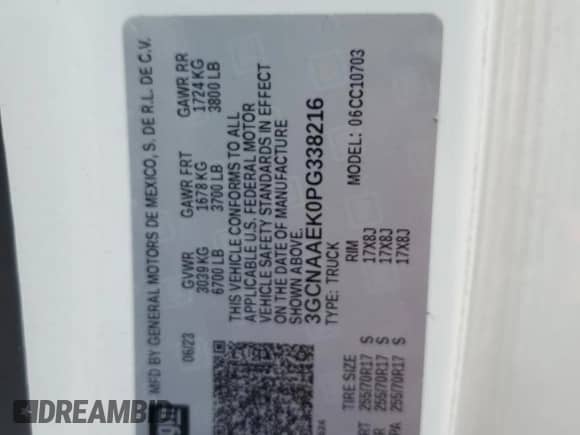 2023 Chevrolet Silverado 1500 Work Truck с VIN 3GCNAAEK0PG338216, выставлен на аукционе Copart как лот 86239765 с пробегом 147 872 миль миль и Чистый • Clean title. История ставок и продаж доступна на DreamBid. Изображение 12.