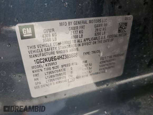 2017 Chevrolet Silverado 2500HD Work Truck with VIN 1GC2KUEG4HZ365658, listed as a Copart auction lot 68069045 with 233,573 mi miles and Salvage title. Bid and sale history available at DreamBid. Image 13.