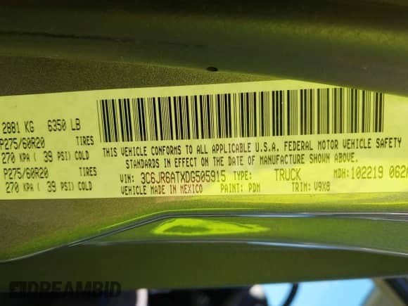 2013 Ram 1500 Express z VIN 3C6JR6ATXDG505915, wystawiony jako IAAI lot #43504506 z przebiegiem 171 665 mil mil oraz . Historia ofert i sprzedaży dostępna na DreamBid. Obrazek 9.