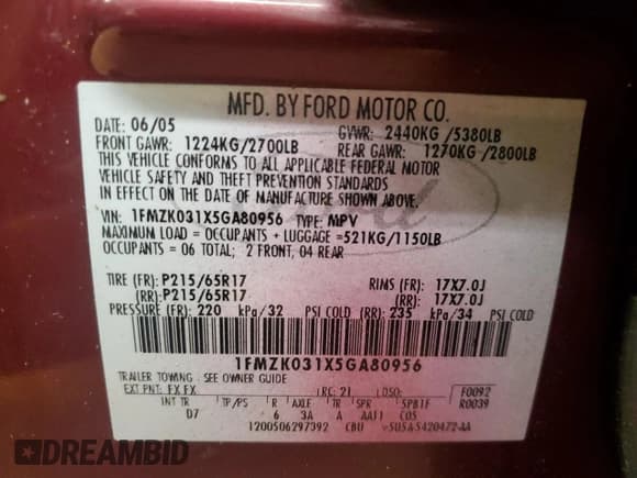 ✅ 2005 Ford Freestyle Limited • VIN: 1FMZK031X5GA80956 • Lot: 89846395. Wystawiony na Copart z przebiegiem 177 700 mil. Bezpłatny archiwum sprzedaży aukcyjnych z USA i szczegółowy raport historii pojazdu na DreamBid. Zdjęcie 13.