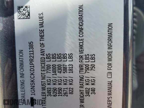 ✅ 2023 Chevrolet Suburban LT • VIN: 1GNSKCKD1PR211385 • Lot: 81749235. Listed on Copart with 68,203 mi. Free auction sales archive from the USA and detailed vehicle history report at DreamBid. Image 14.