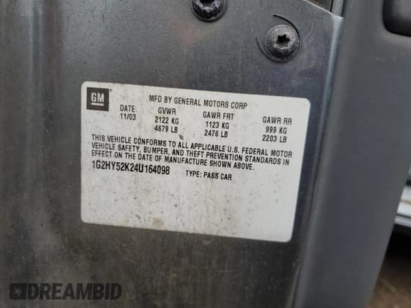 ✅ 2004 Pontiac Bonneville SLE • VIN: 1G2HY52K24U164098 • Lot: 82283344. Listed on Copart with 132,456 mi. Free auction sales archive from the USA and detailed vehicle history report at DreamBid. Image 12.