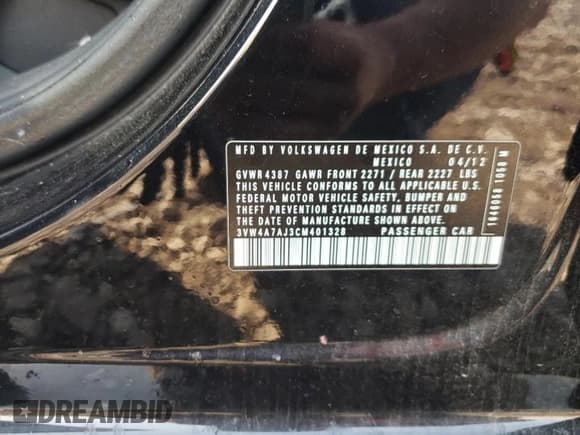 ✅ 2012 Volkswagen Jetta Autobahn • VIN: 3VW4A7AJ3CM401328 • Lot: 48635245. Listed on Copart with Not provided. Free auction sales archive from the USA and detailed vehicle history report at DreamBid. Image 13.