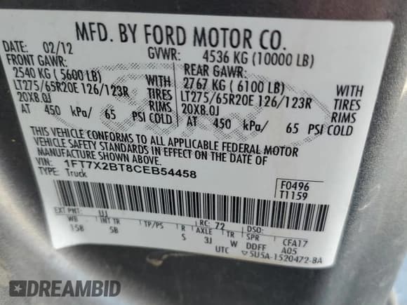 ✅ 2012 Ford F-250 XL • VIN: 1FT7X2BT8CEB54458 • Лот: 80087585. Опубликован ранее на Copart с пробегом 187 552 миль. Бесплатный доступ к архиву аукционных продаж из США и подробный отчёт об истории автомобиля на DreamBid. Изображение 12.