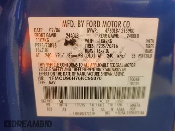 ✅ 2006 Ford Escape Hybrid • VIN: 1FMCU96H76KC95870 • Lot: 81560845. Listed on Copart with 99,167 mi. Free auction sales archive from the USA and detailed vehicle history report at DreamBid. Image 13.