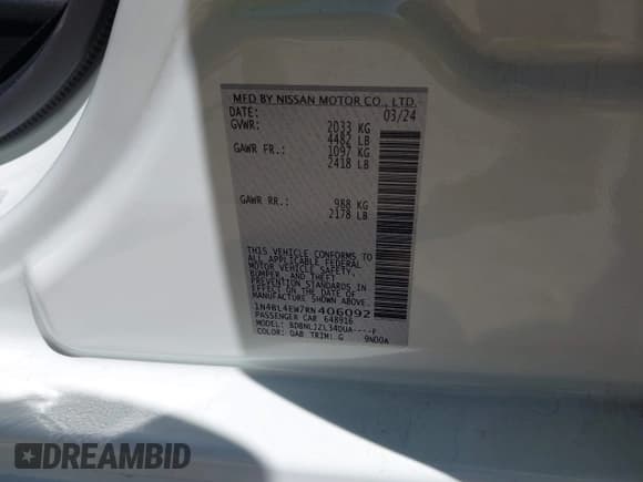 ✅ 2024 Nissan Altima SL • VIN: 1N4BL4EW7RN406092 • Lot: 42007709. Wystawiony na IAAI z przebiegiem 13 904 mil. Bezpłatny archiwum sprzedaży aukcyjnych z USA i szczegółowy raport historii pojazdu na DreamBid. Zdjęcie 9.