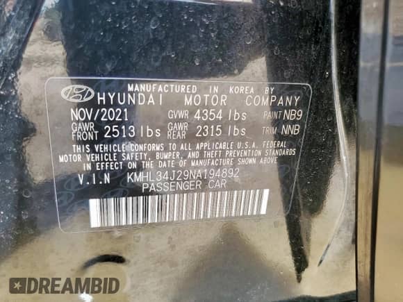 ✅ 2022 Hyundai Sonata Limited • VIN: KMHL34J29NA194892 • Лот: 81765885. Опубликован ранее на Copart с пробегом 57 271 миль. Бесплатный доступ к архиву аукционных продаж из США и подробный отчёт об истории автомобиля на DreamBid. Изображение 12.