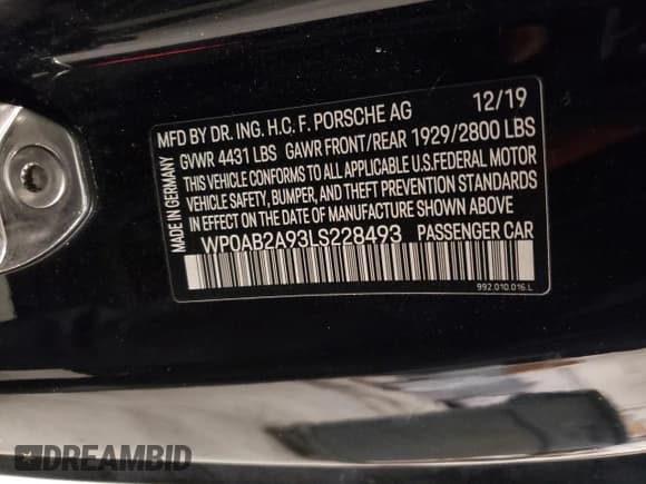 ✅ 2020 Porsche 911 Carrera S • VIN: WP0AB2A93LS228493 • Лот: 84621264. Опубликован ранее на Copart с пробегом Не указан. Бесплатный доступ к архиву аукционных продаж из США и подробный отчёт об истории автомобиля на DreamBid. Изображение 13.