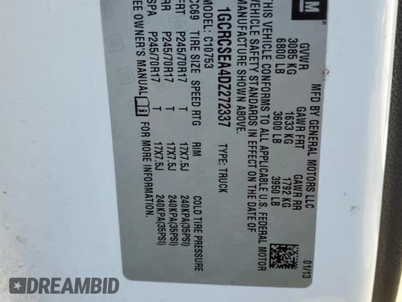 ✅ 2013 Chevrolet Silverado 1500 LT • VIN: 1GCRCSEA4DZ272337 • Lot: 74053674. Listed on Copart with 236,566 mi. Free auction sales archive from the USA and detailed vehicle history report at DreamBid. Image 12.