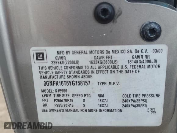 ✅ 2000 Chevrolet Suburban LT • VIN: 3GNFK16T6YG158157 • Лот: 74214084. Опубликован ранее на Copart с пробегом 190 105 миль. Бесплатный доступ к архиву аукционных продаж из США и подробный отчёт об истории автомобиля на DreamBid. Изображение 14.