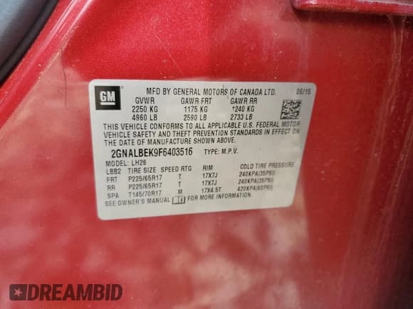 ✅ 2015 Chevrolet Equinox LT • VIN: 2GNALBEK9F6403516 • Лот: 64286364. Опубликован ранее на Copart с пробегом 107 048 миль. Бесплатный доступ к архиву аукционных продаж из США и подробный отчёт об истории автомобиля на DreamBid. Изображение 15.