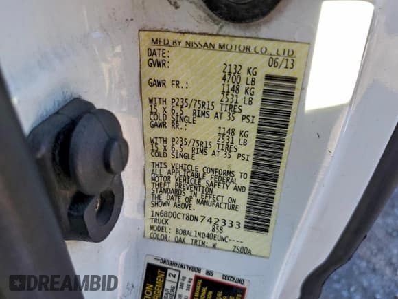 ✅ 2013 Nissan Frontier SV • VIN: 1N6BD0CT8DN742333 • Lot: 94718885. Listed on Copart with 155,298 mi. Free auction sales archive from the USA and detailed vehicle history report at DreamBid. Image 12.