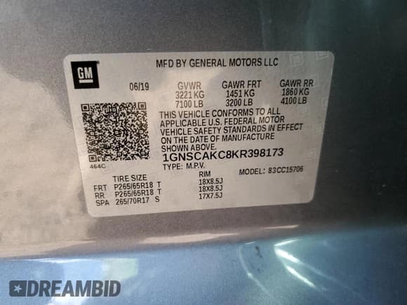 ✅ 2019 Chevrolet Tahoe LS • VIN: 1GNSCAKC8KR398173 • Lot: 64331585. Wystawiony na Copart z przebiegiem 52 519 mil. Bezpłatny archiwum sprzedaży aukcyjnych z USA i szczegółowy raport historii pojazdu na DreamBid. Zdjęcie 13.