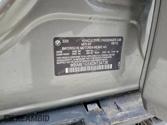 ✅ 2016 BMW 3 Series 320i • VIN: WBA8E1G5XGNT34736 • Lot: 93245655. Listed on Copart with 95,817 mi. Free auction sales archive from the USA and detailed vehicle history report at DreamBid. Image 13.