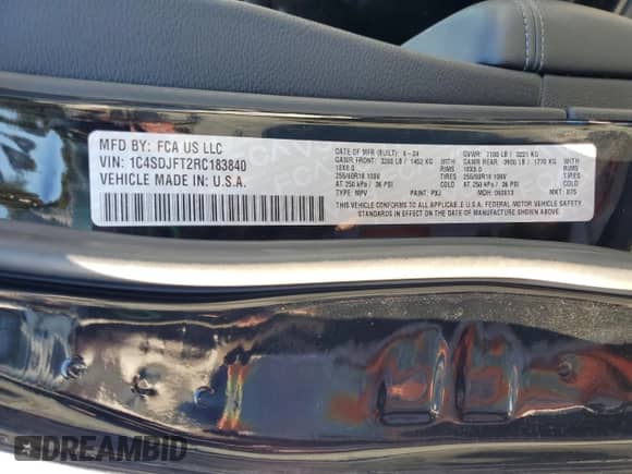 2024 Dodge Durango Pursuit z VIN 1C4SDJFT2RC183840, wystawiony jako Copart lot #85307895 z przebiegiem 11 130 mil mil oraz Szkoda całkowita • Salvage title. Historia ofert i sprzedaży dostępna na DreamBid. Obrazek 13.