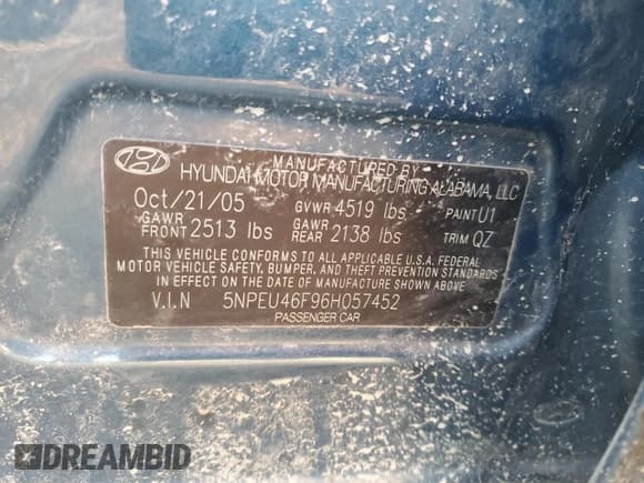 ✅ 2006 Hyundai Sonata GLS • VIN: 5NPEU46F96H057452 • Лот: 77896994. Опубликован ранее на Copart с пробегом Не указан. Бесплатный доступ к архиву аукционных продаж из США и подробный отчёт об истории автомобиля на DreamBid. Изображение 13.