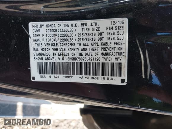 ✅ 2006 Honda CR-V EX SE • VIN: SHSRD78976U421126 • Лот: 43487405. Опубликован ранее на IAAI с пробегом 111 720 миль. Бесплатный доступ к архиву аукционных продаж из США и подробный отчёт об истории автомобиля на DreamBid. Изображение 9.