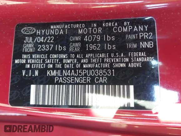 ✅ 2023 Hyundai Elantra Limited • VIN: KMHLN4AJ5PU038531 • Lot: 43483570. Listed on IAAI with 57,294 mi. Free auction sales archive from the USA and detailed vehicle history report at DreamBid. Image 9.
