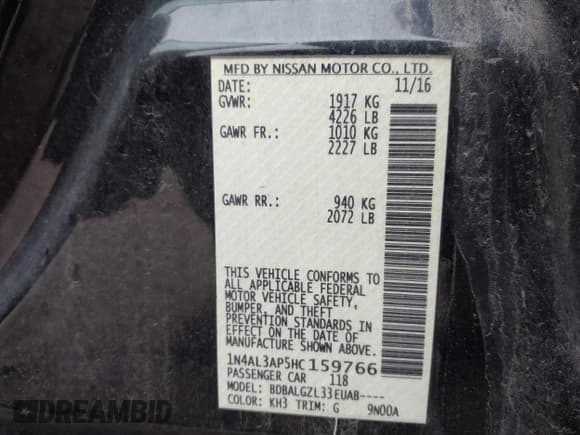 ✅ 2017 Nissan Altima SV • VIN: 1N4AL3AP5HC159766 • Lot: 43513579. Listed on IAAI with 121,914 mi. Free auction sales archive from the USA and detailed vehicle history report at DreamBid. Image 9.