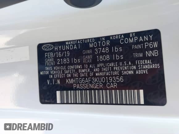 2019 Hyundai Veloster Premium with VIN KMHTG6AF3KU019356, listed as a IAAI auction lot 41765937 with 120,079 mi miles and . Bid and sale history available at DreamBid. Image 9.