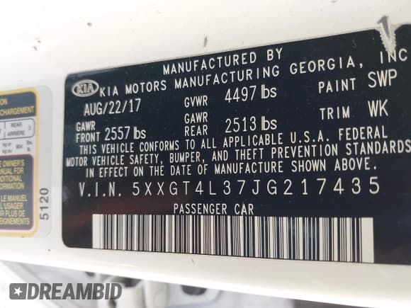 ✅ 2018 Kia Optima S • VIN: 5XXGT4L37JG217435 • Lot: 42114026. Listed on IAAI with 110,982 mi. Free auction sales archive from the USA and detailed vehicle history report at DreamBid. Image 9.