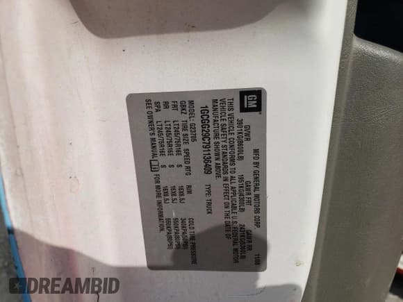 ✅ 2009 Chevrolet Express Cargo • VIN: 1GCGG29C791136409 • Lot: 59229245. Listed on Copart with 173,493 mi. Free auction sales archive from the USA and detailed vehicle history report at DreamBid. Image 13.