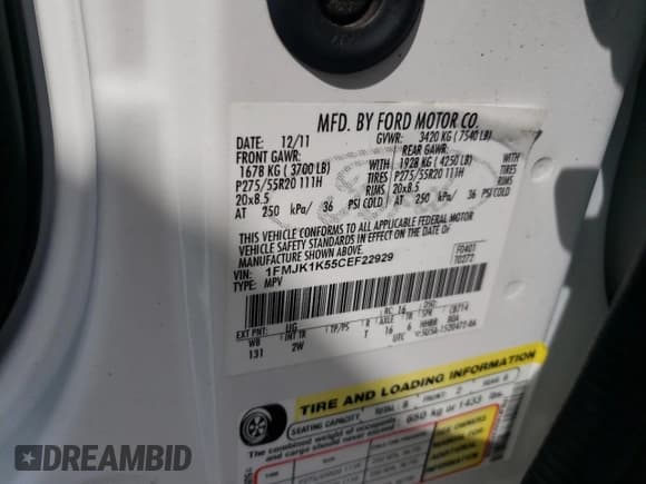 ✅ 2012 Ford Expedition Max Limited • VIN: 1FMJK1K55CEF22929 • Lot: 71718045. Listed on Copart with 159,369 mi. Free auction sales archive from the USA and detailed vehicle history report at DreamBid. Image 13.