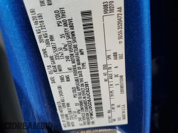 ✅ 2018 Ford Escape SE • VIN: 1FMCU0GD8JUC62381 • Lot: 92321145. Listed on Copart with 152,385 mi. Free auction sales archive from the USA and detailed vehicle history report at DreamBid. Image 12.