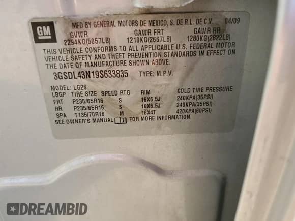 2009 Saturn VUE XE with VIN 3GSDL43N19S633835, listed as a Copart auction lot 77333454 with 105,509 mi miles and Clean title. Bid and sale history available at DreamBid. Image 15.