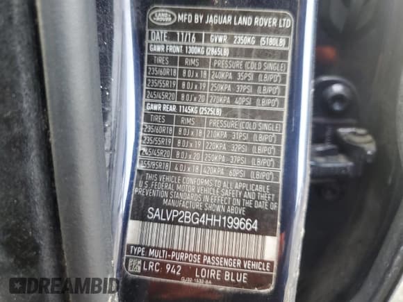 ✅ 2017 Land Rover Range Rover Evoque SE • VIN: SALVP2BG4HH199664 • Lot: 47377765. Listed on Copart with 60,318 mi. Free auction sales archive from the USA and detailed vehicle history report at DreamBid. Image 13.