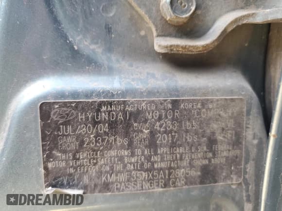 ✅ 2005 Hyundai Sonata GLS • VIN: KMHWF35HX5A128056 • Лот: 52396474. Опубликован ранее на Copart с пробегом 217 197 миль. Бесплатный доступ к архиву аукционных продаж из США и подробный отчёт об истории автомобиля на DreamBid. Изображение 9.