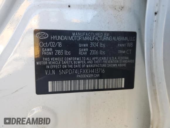 ✅ 2019 Hyundai Elantra SE • VIN: 5NPD74LFXKH413716 • Lot: 91102675. Listed on Copart with 126,383 mi. Free auction sales archive from the USA and detailed vehicle history report at DreamBid. Image 12.