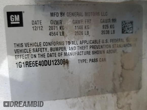 ✅ 2013 Chevrolet Volt • VIN: 1G1RE6E40DU123084 • Lot: 79946714. Wystawiony na Copart z przebiegiem 226 132 mil. Bezpłatny archiwum sprzedaży aukcyjnych z USA i szczegółowy raport historii pojazdu na DreamBid. Zdjęcie 12.