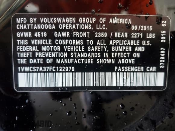 ✅ 2015 Volkswagen Passat SEL Premium • VIN: 1VWCS7A37FC122979 • Lot: 69910695. Listed on Copart with 115,236 mi. Free auction sales archive from the USA and detailed vehicle history report at DreamBid. Image 12.