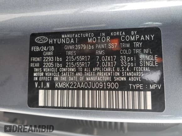 2018 Hyundai Kona SEL with VIN KM8K22AA0JU091900, listed as a Copart auction lot 69825632 with 42,657 mi miles and . Bid and sale history available at DreamBid. Image 15.