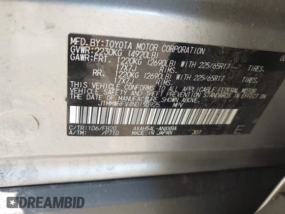 ✅ 2022 Toyota RAV4 Hybrid LE • VIN: JTMMWRFV4ND153925 • Лот: 42636018. Опубликован ранее на IAAI с пробегом 32 718 миль. Бесплатный доступ к архиву аукционных продаж из США и подробный отчёт об истории автомобиля на DreamBid. Изображение 9.