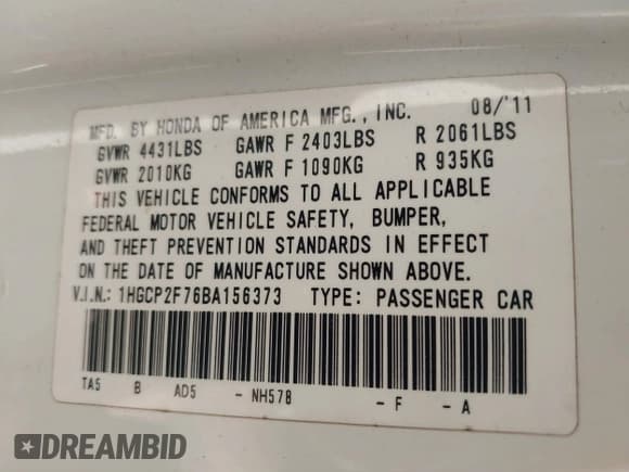 ✅ 2011 Honda Accord EX • VIN: 1HGCP2F76BA156373 • Лот: 43351999. Опубликован ранее на IAAI с пробегом 341 705 миль. Бесплатный доступ к архиву аукционных продаж из США и подробный отчёт об истории автомобиля на DreamBid. Изображение 9.