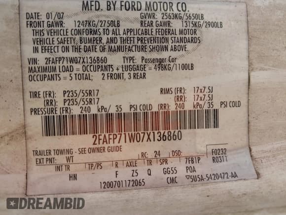 ✅ 2007 Ford Police Interceptor • VIN: 2FAFP71W07X136860 • Lot: 41627675. Listed on IAAI with Not provided. Free auction sales archive from the USA and detailed vehicle history report at DreamBid. Image 9.