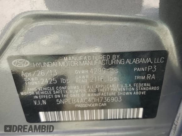 ✅ 2013 Hyundai Sonata GLS • VIN: 5NPEB4AC4DH736903 • Lot: 70819594. Listed on Copart with 82,621 mi. Free auction sales archive from the USA and detailed vehicle history report at DreamBid. Image 13.