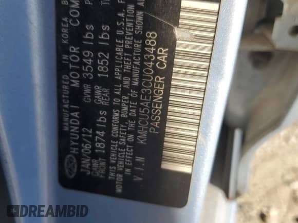 2012 Hyundai Accent SE with VIN KMHCU5AE3CU043488, listed as a Copart auction lot 87283305 with 136,528 mi miles and Salvage title. Bid and sale history available at DreamBid. Image 12.