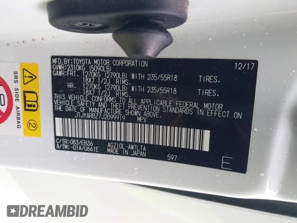 ✅ 2018 Lexus NX 300 • VIN: JTJYARBZ7J2099919 • Lot: 41507436. Listed on IAAI with 105,468 mi. Free auction sales archive from the USA and detailed vehicle history report at DreamBid. Image 9.