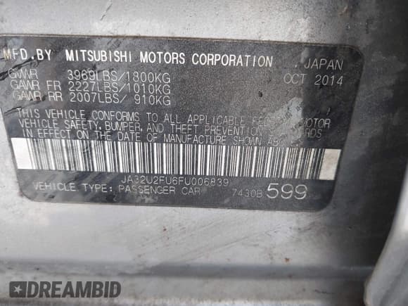 ✅ 2015 Mitsubishi Lancer ES • VIN: JA32U2FU6FU006839 • Лот: 42580174. Опубликован ранее на IAAI с пробегом 157 026 миль. Бесплатный доступ к архиву аукционных продаж из США и подробный отчёт об истории автомобиля на DreamBid. Изображение 9.