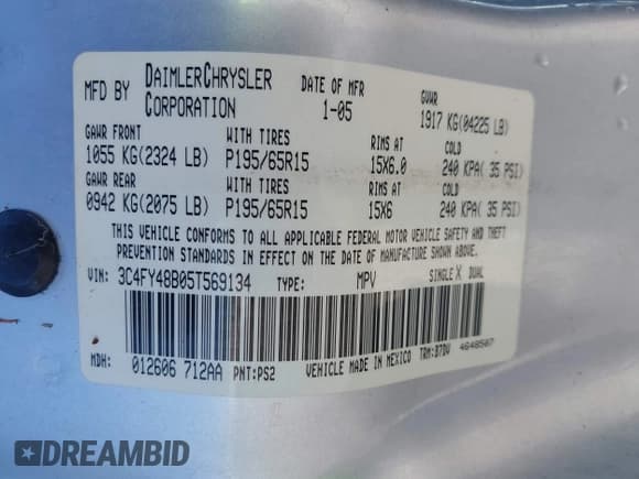 ✅ 2005 Chrysler PT Cruiser • VIN: 3C4FY48B05T569134 • Lot: 41957963. Listed on IAAI with 221,111 mi. Free auction sales archive from the USA and detailed vehicle history report at DreamBid. Image 9.