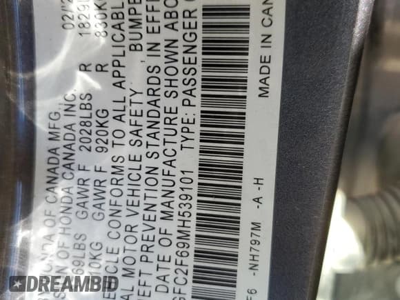 ✅ 2021 Honda Civic LX • VIN: 2HGFC2F69MH539101 • Лот: 89552325. Опубликован ранее на Copart с пробегом 69 888 миль. Бесплатный доступ к архиву аукционных продаж из США и подробный отчёт об истории автомобиля на DreamBid. Изображение 12.