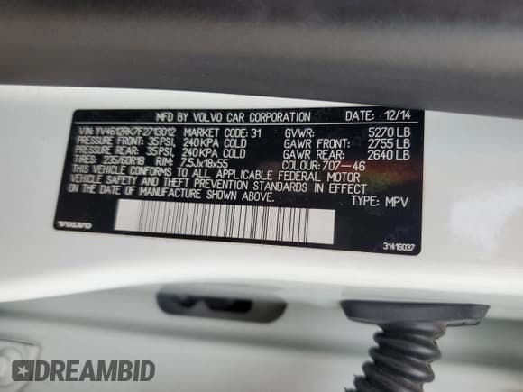 ✅ 2015 Volvo XC60 T5 • VIN: YV4612RK7F2713012 • Lot: 71833185. Listed on Copart with 131,536 mi. Free auction sales archive from the USA and detailed vehicle history report at DreamBid. Image 13.