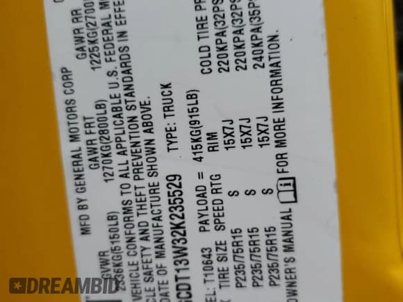 ✅ 2002 Chevrolet S-10 LS • VIN: 1GCDT13W32K235529 • Лот: 51673515. Опубликован ранее на Copart с пробегом 75 963 миль. Бесплатный доступ к архиву аукционных продаж из США и подробный отчёт об истории автомобиля на DreamBid. Изображение 12.