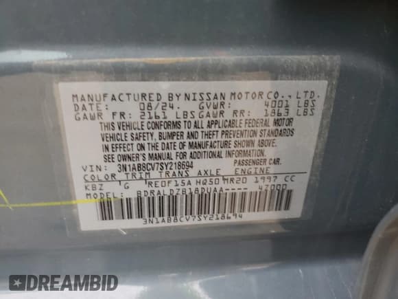 ✅ 2025 Nissan Sentra SV • VIN: 3N1AB8CV7SY218694 • Лот: 89633445. Опубликован ранее на Copart с пробегом 2 633 миль. Бесплатный доступ к архиву аукционных продаж из США и подробный отчёт об истории автомобиля на DreamBid. Изображение 12.