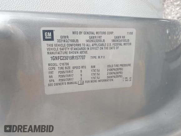✅ 2009 Chevrolet Tahoe 2LT • VIN: 1GNFC23019R157707 • Lot: 42751675. Listed on IAAI with 245,494 mi. Free auction sales archive from the USA and detailed vehicle history report at DreamBid. Image 9.