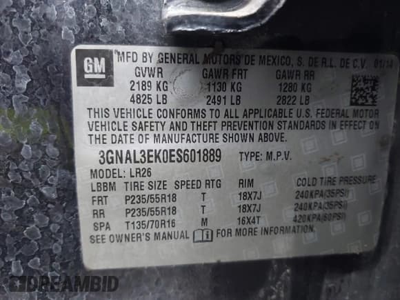 ✅ 2014 Chevrolet Captiva Sport LT • VIN: 3GNAL3EK0ES601889 • Lot: 42147512. Listed on IAAI with 80,763 mi. Free auction sales archive from the USA and detailed vehicle history report at DreamBid. Image 9.