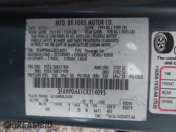 ✅ 2012 Ford Fusion SE • VIN: 3FAHP0HA1CR214095 • Лот: 43587109. Опубликован ранее на IAAI с пробегом 190 760 миль. Бесплатный доступ к архиву аукционных продаж из США и подробный отчёт об истории автомобиля на DreamBid. Изображение 9.